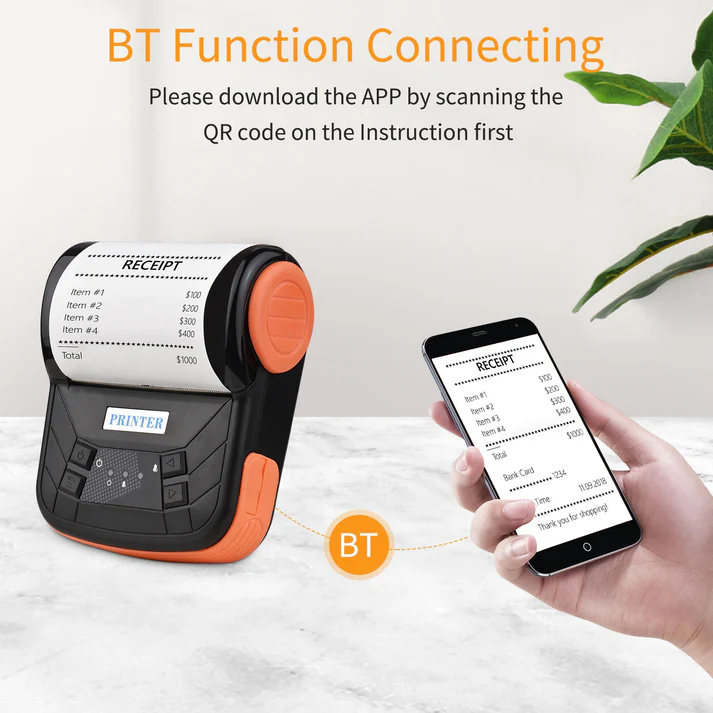 Mini Impressora Térmica Portátil: USB + Bluetooth + Bateria, QRCode, 80mm - PT-300B