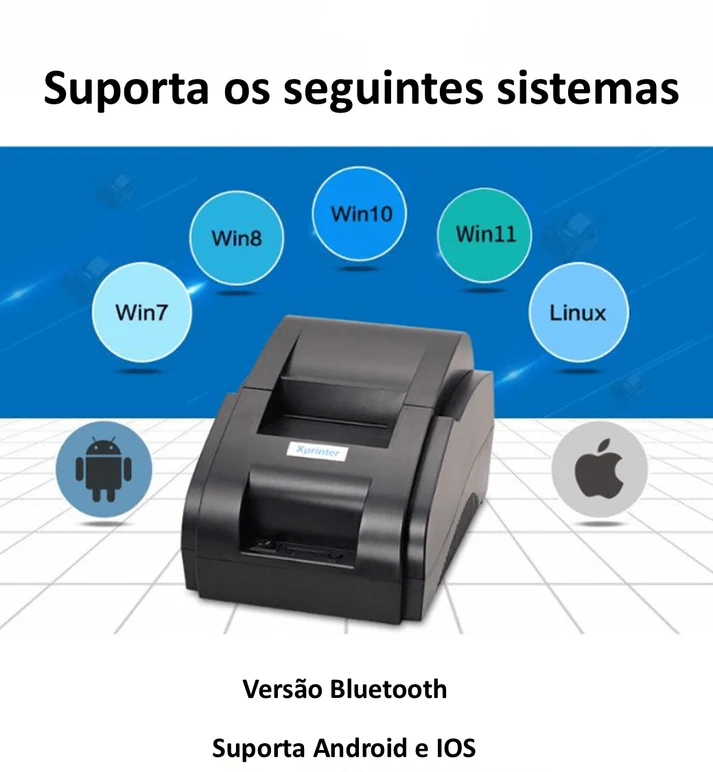 Impressora Térmica Portátil POS: USB + Bluetooth, QRCode, 57/60mm - Xprinter XP-58IIH