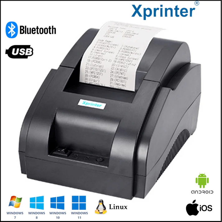 Impressora Térmica Portátil POS: USB + Bluetooth, QRCode, 57/60mm - Xprinter XP-58IIH