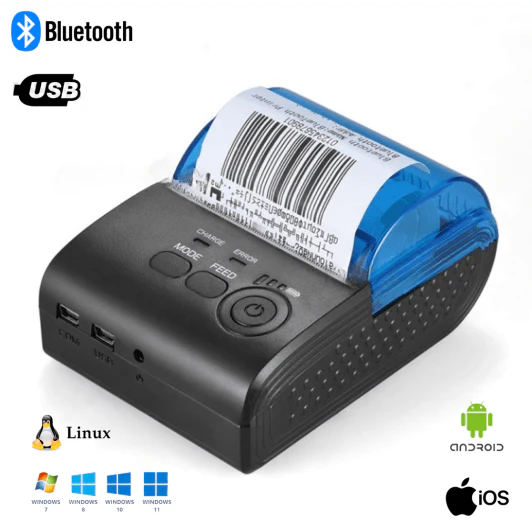 Mini Impressora Térmica Portátil: USB + Bluetooth, QRCode, 58mm - POS-5805DD